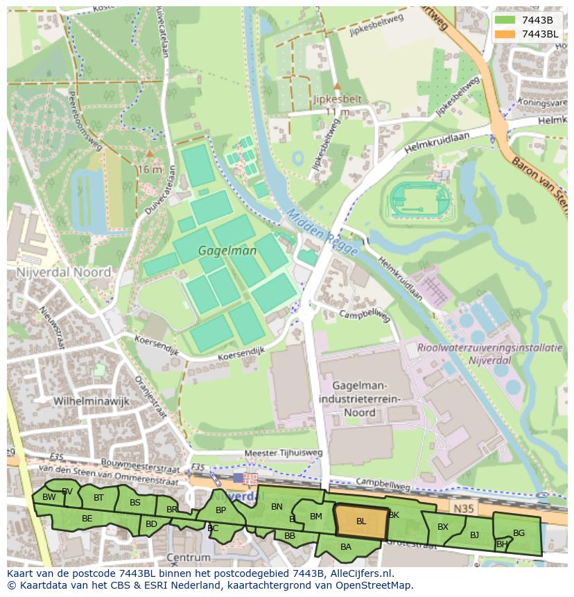 Afbeelding van het postcodegebied 7443 BL op de kaart.