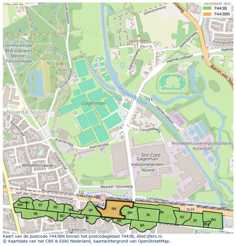 Afbeelding van het postcodegebied 7443 BN op de kaart.