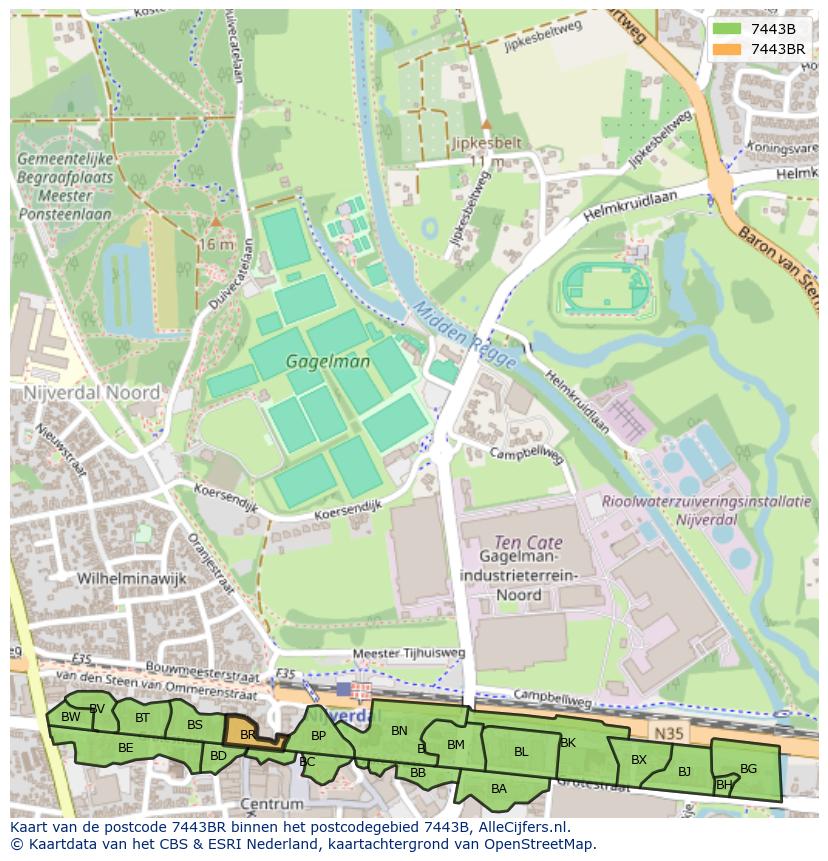 Afbeelding van het postcodegebied 7443 BR op de kaart.