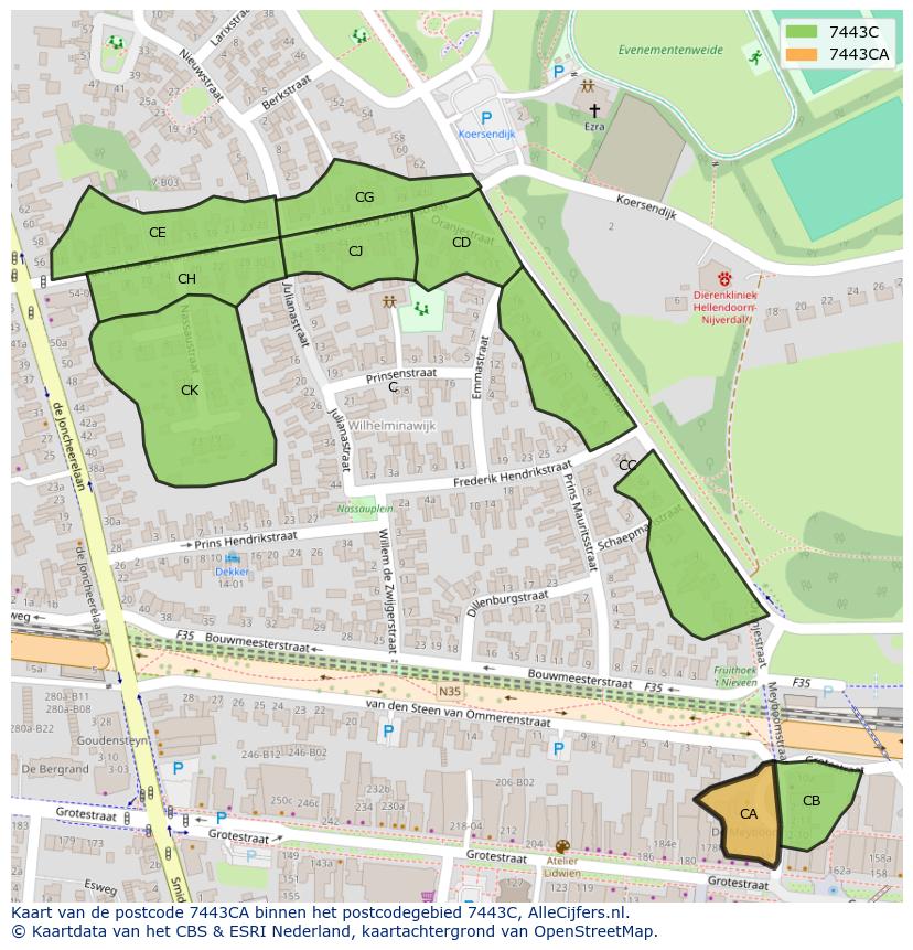 Afbeelding van het postcodegebied 7443 CA op de kaart.