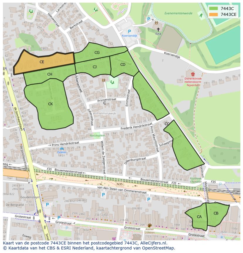 Afbeelding van het postcodegebied 7443 CE op de kaart.