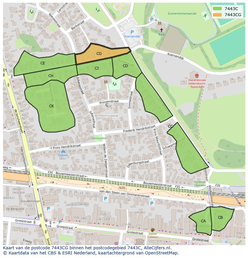 Afbeelding van het postcodegebied 7443 CG op de kaart.
