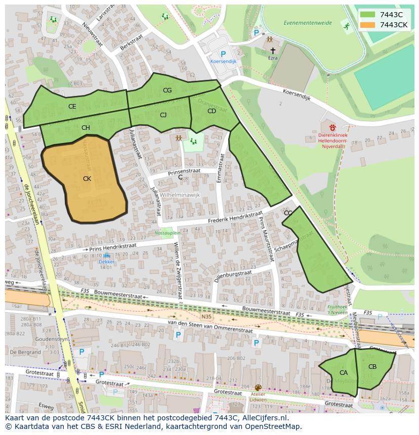 Afbeelding van het postcodegebied 7443 CK op de kaart.
