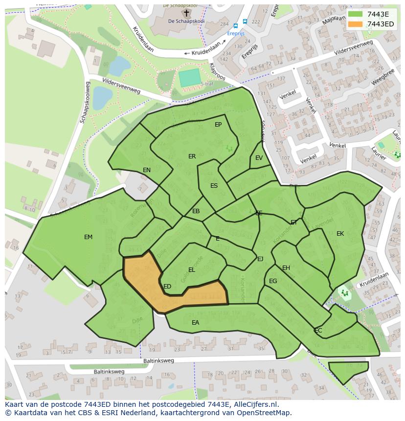 Afbeelding van het postcodegebied 7443 ED op de kaart.