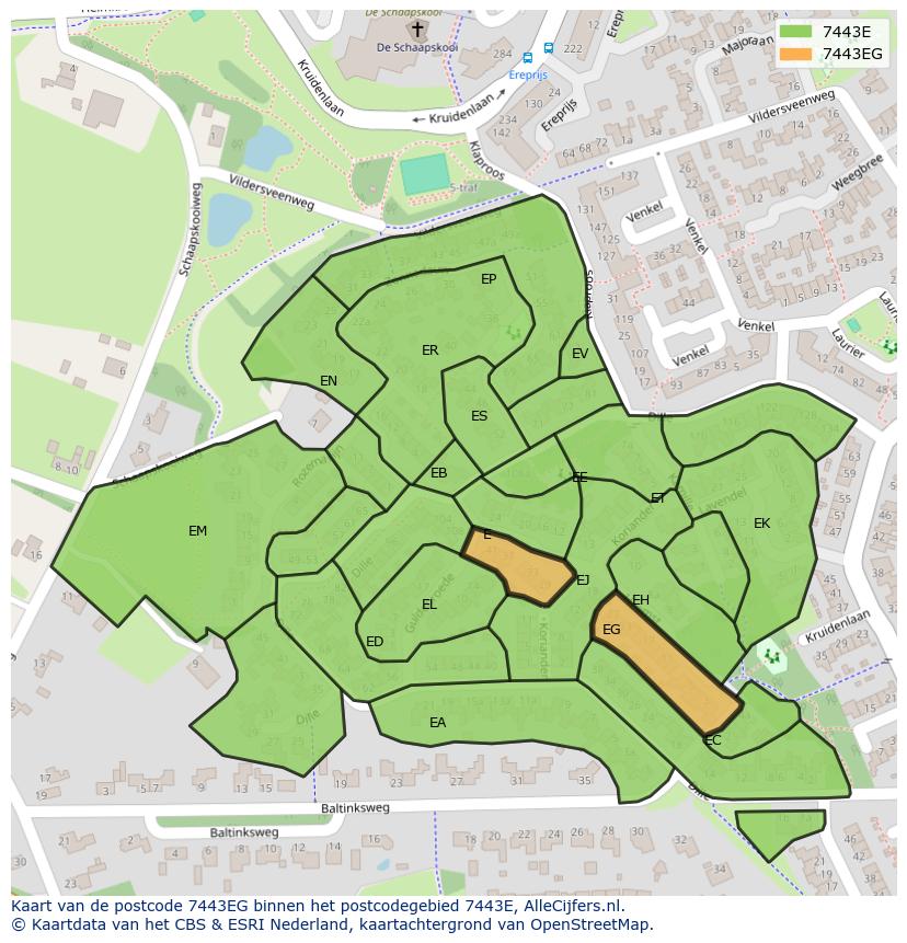 Afbeelding van het postcodegebied 7443 EG op de kaart.