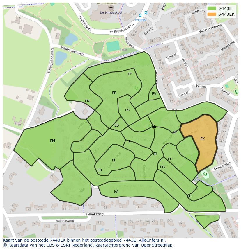 Afbeelding van het postcodegebied 7443 EK op de kaart.