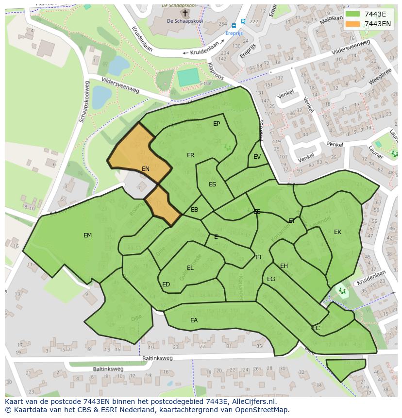 Afbeelding van het postcodegebied 7443 EN op de kaart.
