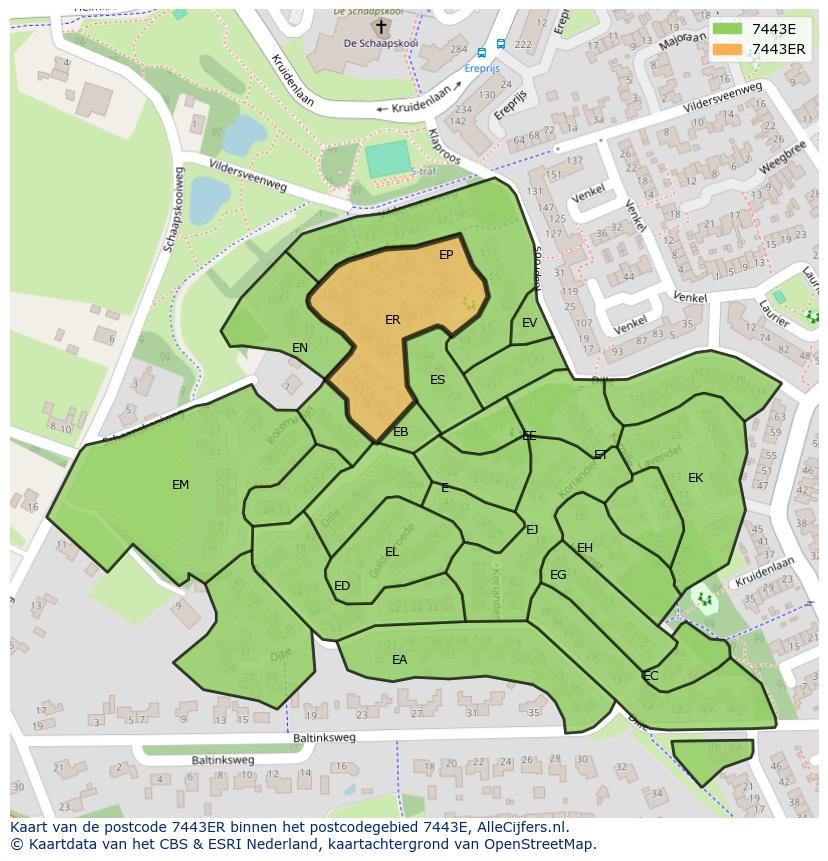 Afbeelding van het postcodegebied 7443 ER op de kaart.