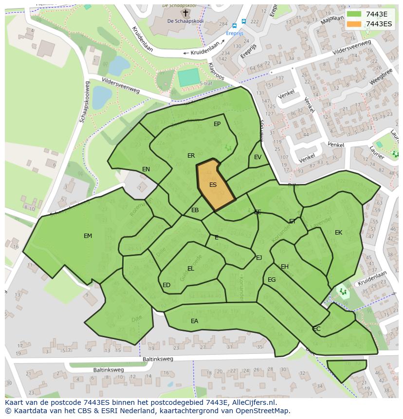 Afbeelding van het postcodegebied 7443 ES op de kaart.