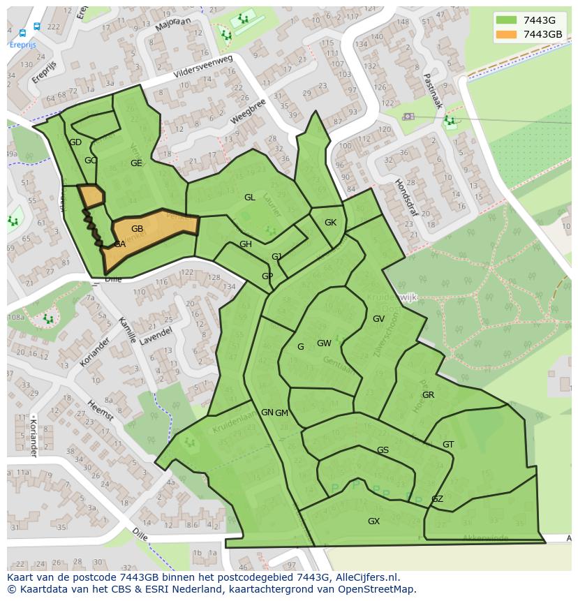 Afbeelding van het postcodegebied 7443 GB op de kaart.