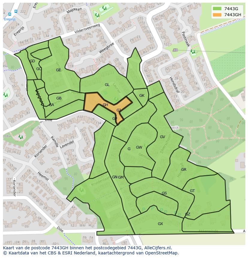 Afbeelding van het postcodegebied 7443 GH op de kaart.