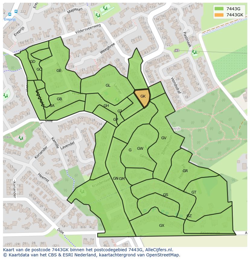 Afbeelding van het postcodegebied 7443 GK op de kaart.