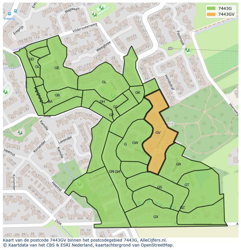 Afbeelding van het postcodegebied 7443 GV op de kaart.