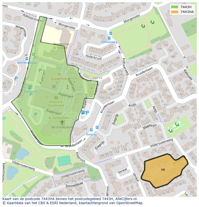 Afbeelding van het postcodegebied 7443 HA op de kaart.
