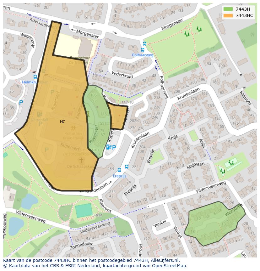 Afbeelding van het postcodegebied 7443 HC op de kaart.