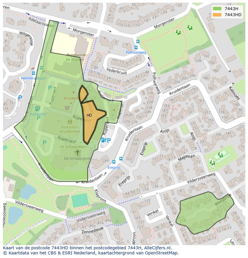 Afbeelding van het postcodegebied 7443 HD op de kaart.
