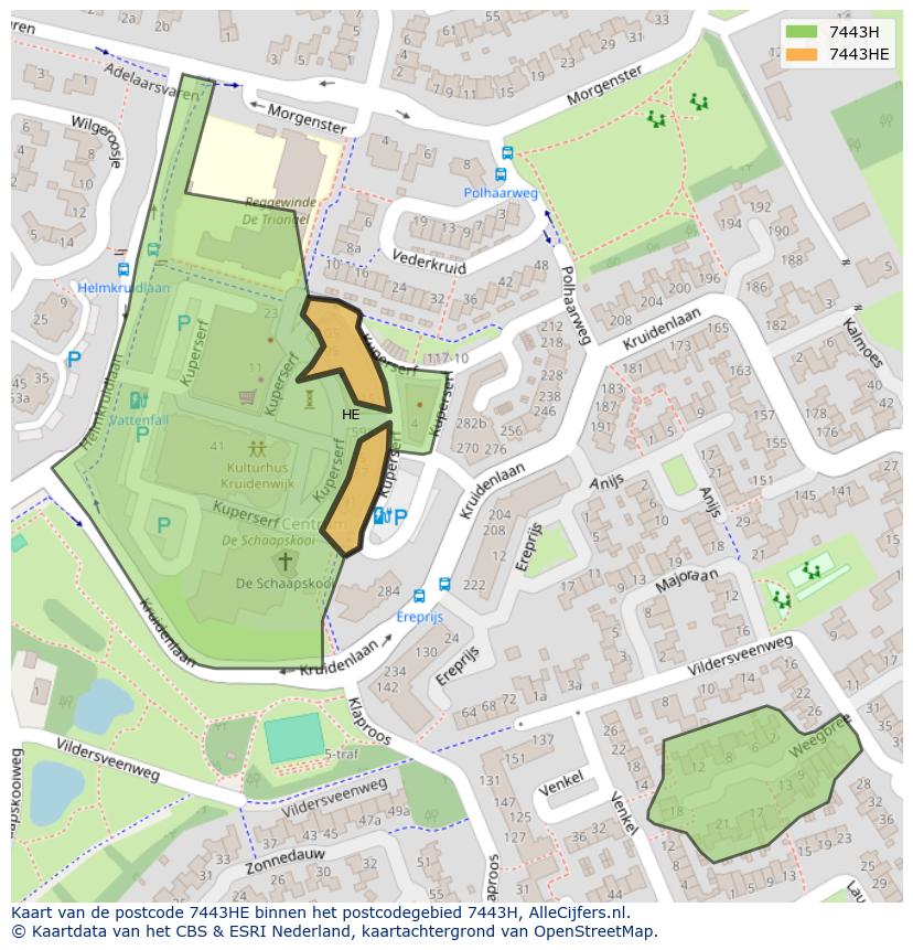 Afbeelding van het postcodegebied 7443 HE op de kaart.
