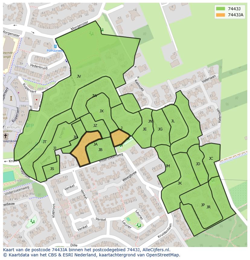 Afbeelding van het postcodegebied 7443 JA op de kaart.