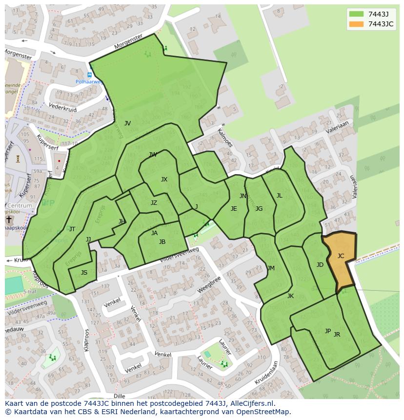 Afbeelding van het postcodegebied 7443 JC op de kaart.