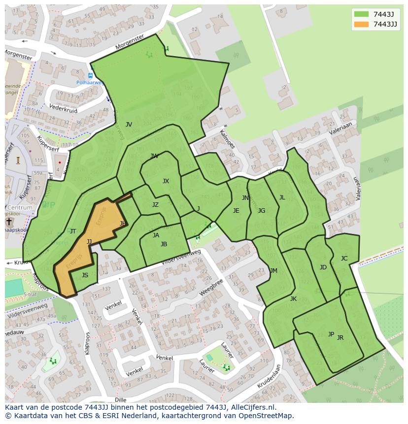 Afbeelding van het postcodegebied 7443 JJ op de kaart.