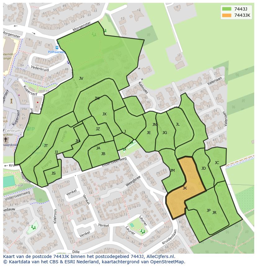 Afbeelding van het postcodegebied 7443 JK op de kaart.