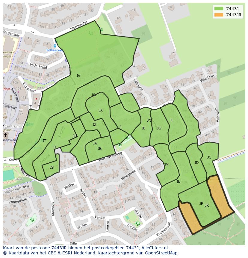 Afbeelding van het postcodegebied 7443 JR op de kaart.