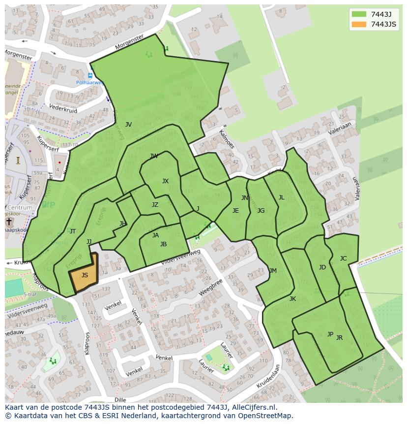 Afbeelding van het postcodegebied 7443 JS op de kaart.