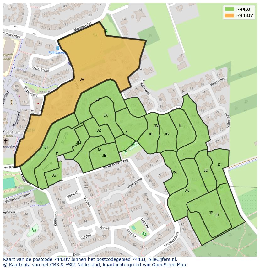 Afbeelding van het postcodegebied 7443 JV op de kaart.