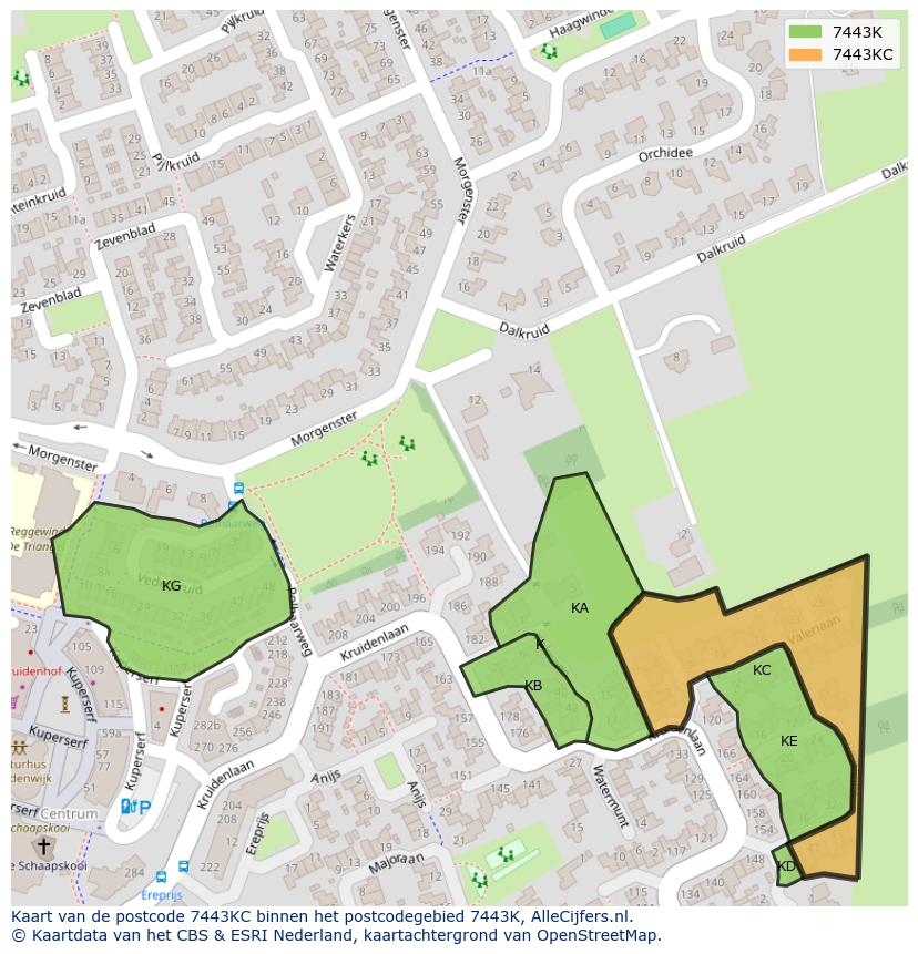 Afbeelding van het postcodegebied 7443 KC op de kaart.