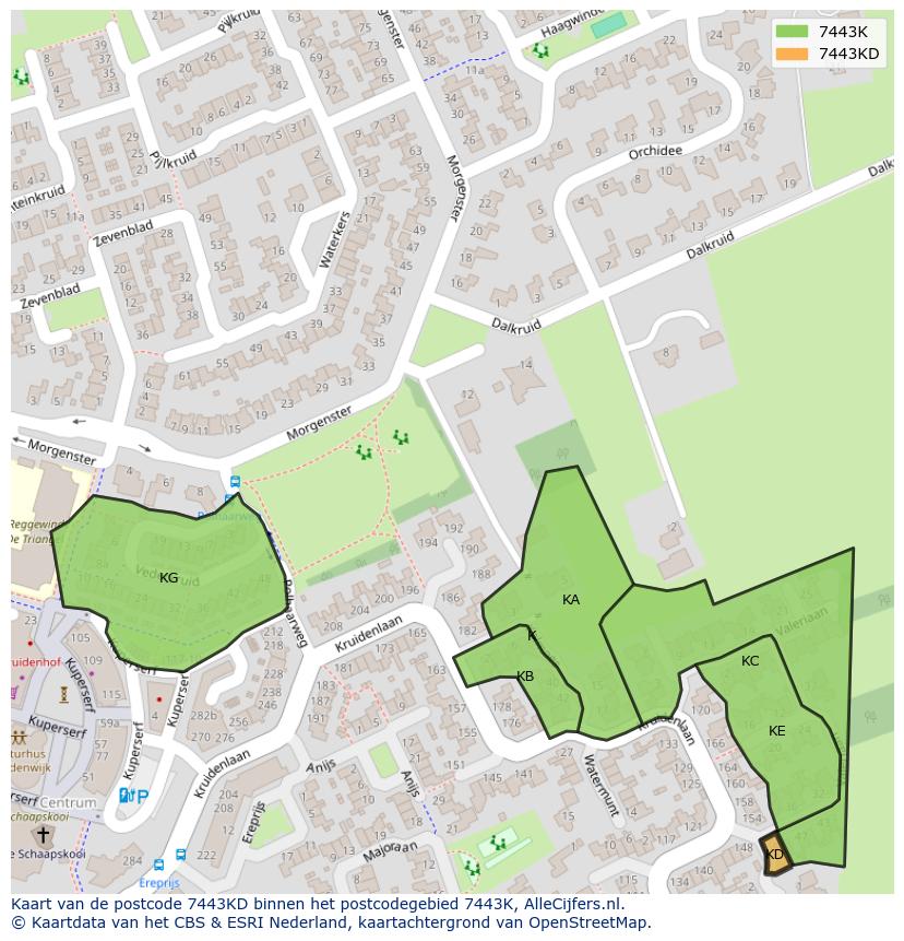 Afbeelding van het postcodegebied 7443 KD op de kaart.