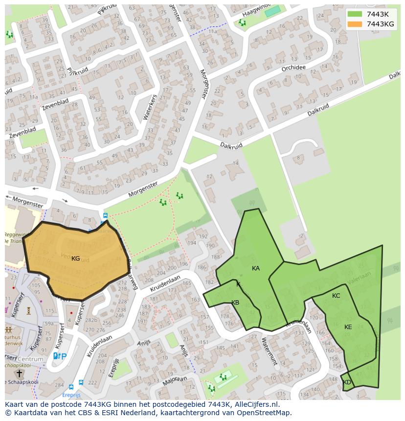 Afbeelding van het postcodegebied 7443 KG op de kaart.