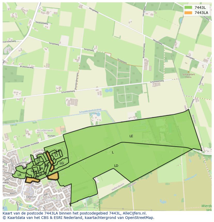 Afbeelding van het postcodegebied 7443 LA op de kaart.