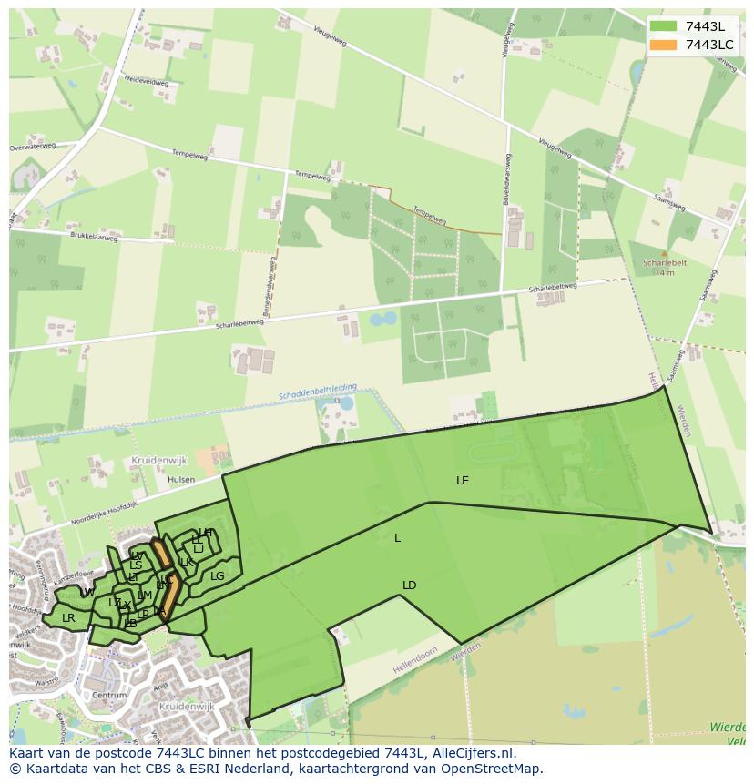 Afbeelding van het postcodegebied 7443 LC op de kaart.