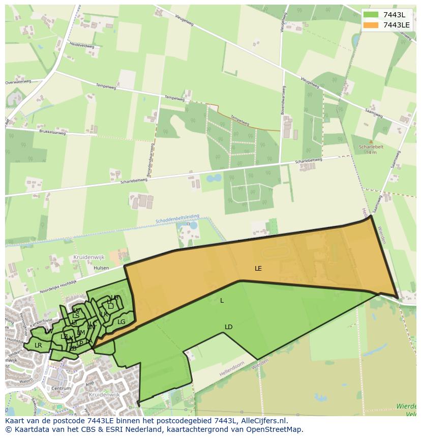 Afbeelding van het postcodegebied 7443 LE op de kaart.