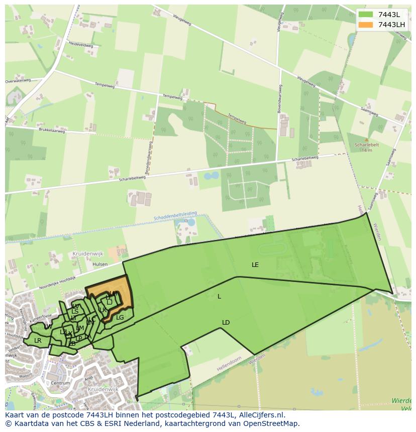 Afbeelding van het postcodegebied 7443 LH op de kaart.