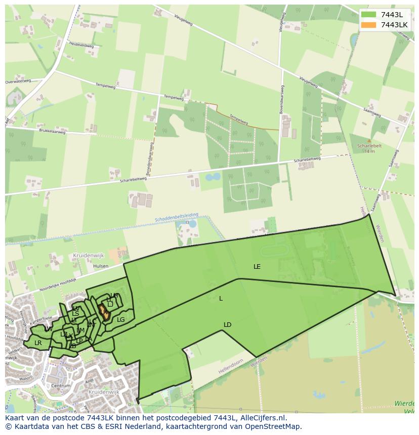 Afbeelding van het postcodegebied 7443 LK op de kaart.