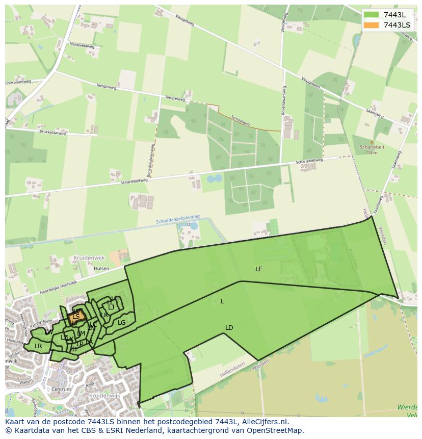 Afbeelding van het postcodegebied 7443 LS op de kaart.