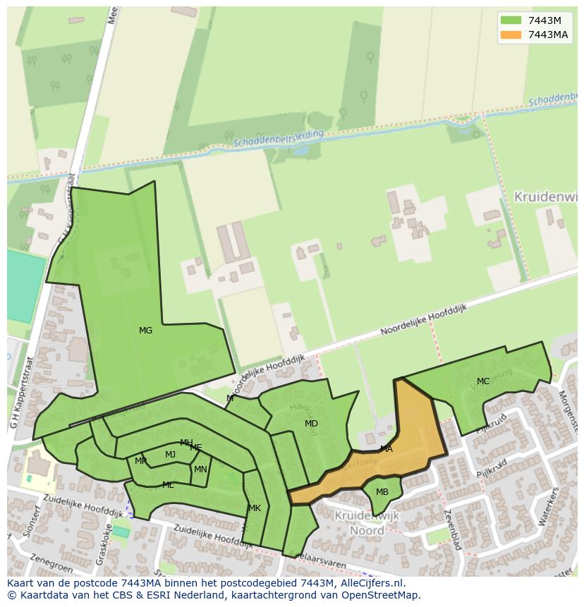 Afbeelding van het postcodegebied 7443 MA op de kaart.