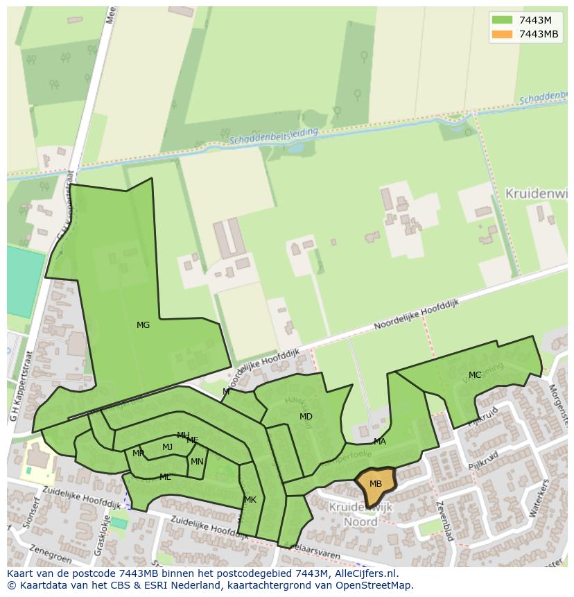 Afbeelding van het postcodegebied 7443 MB op de kaart.