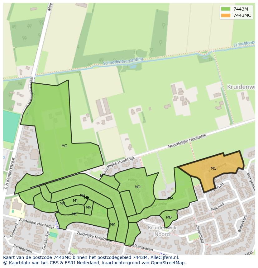 Afbeelding van het postcodegebied 7443 MC op de kaart.