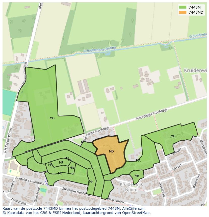 Afbeelding van het postcodegebied 7443 MD op de kaart.