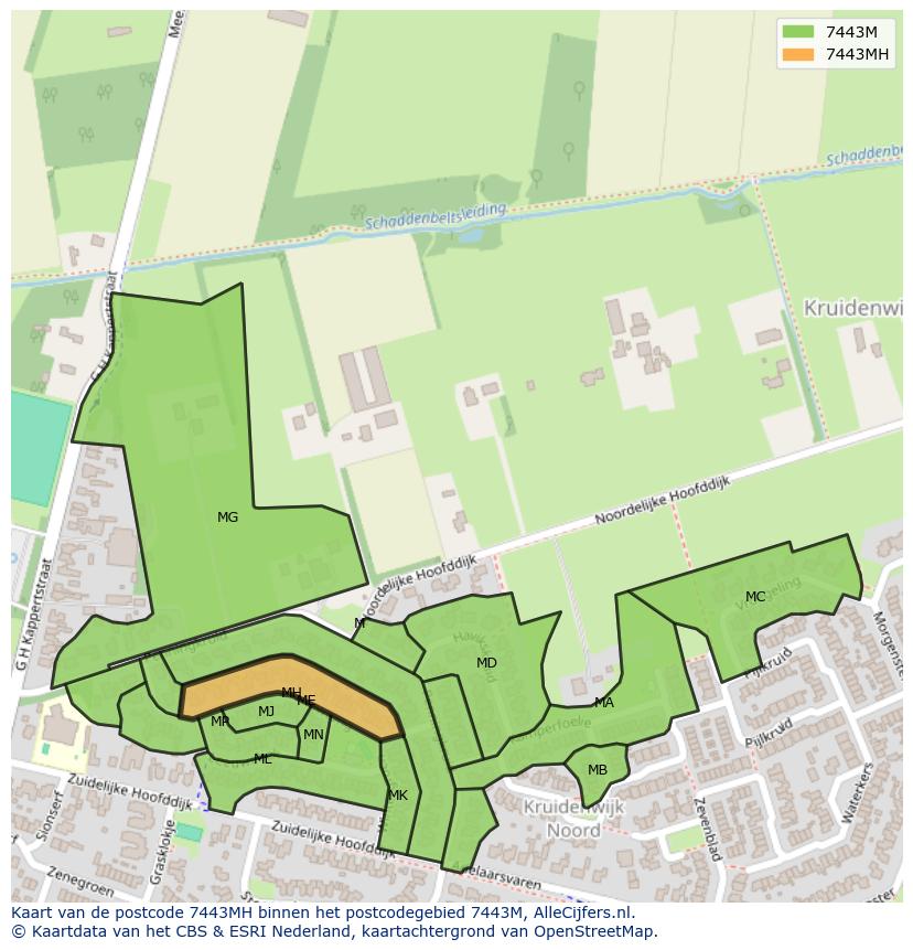 Afbeelding van het postcodegebied 7443 MH op de kaart.