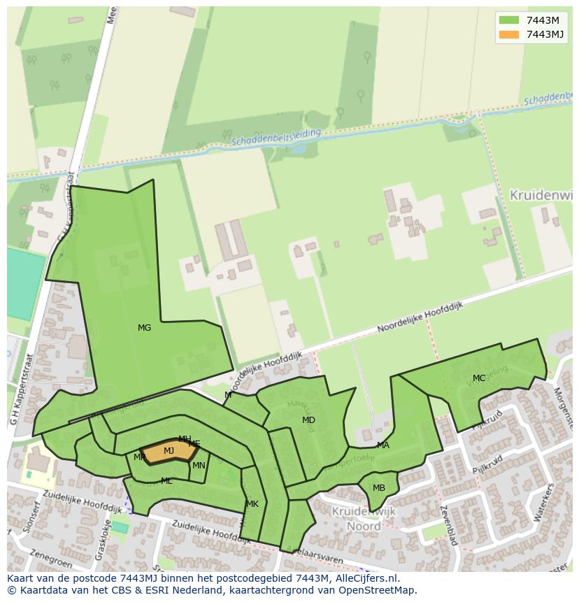 Afbeelding van het postcodegebied 7443 MJ op de kaart.