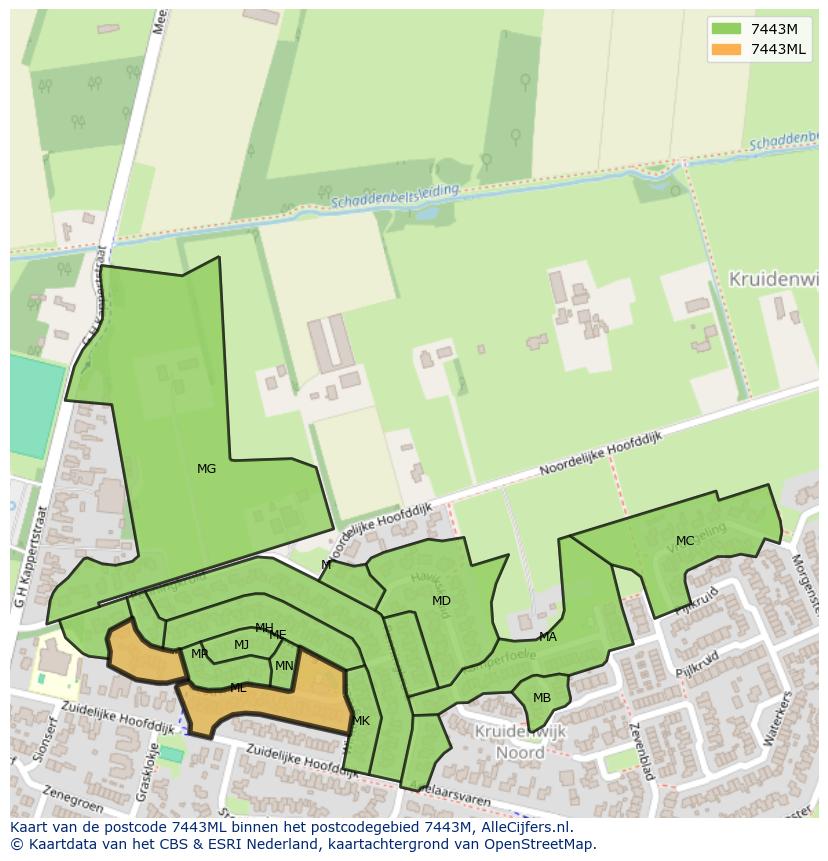 Afbeelding van het postcodegebied 7443 ML op de kaart.