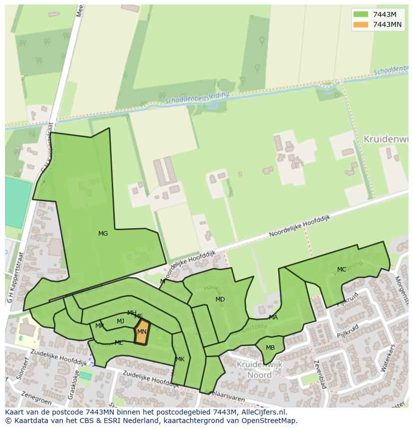 Afbeelding van het postcodegebied 7443 MN op de kaart.