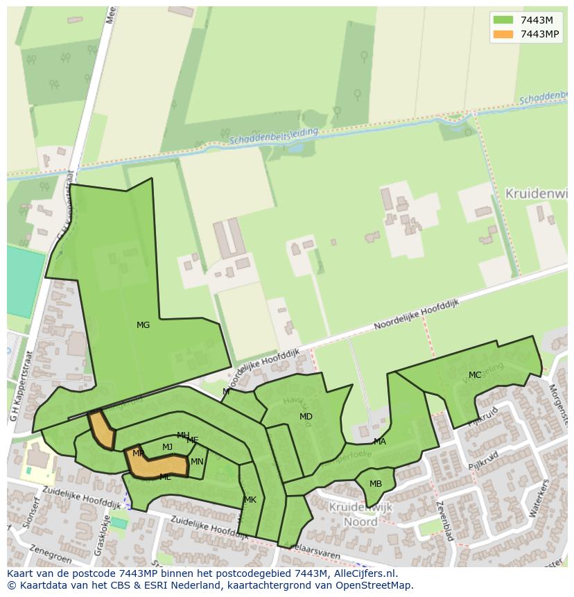 Afbeelding van het postcodegebied 7443 MP op de kaart.