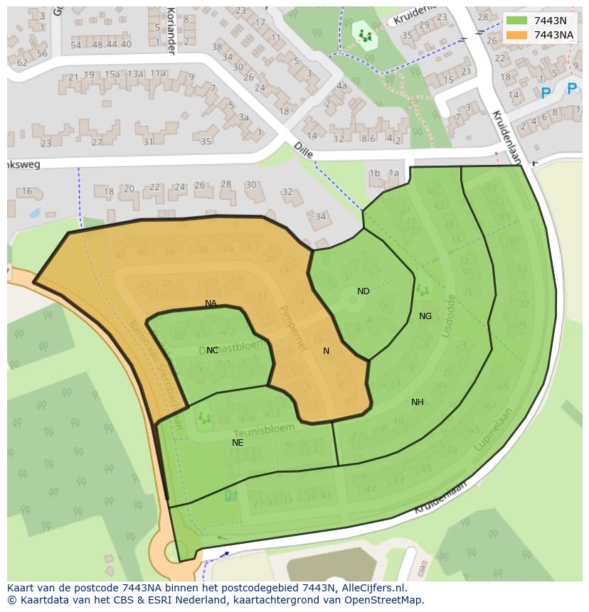 Afbeelding van het postcodegebied 7443 NA op de kaart.