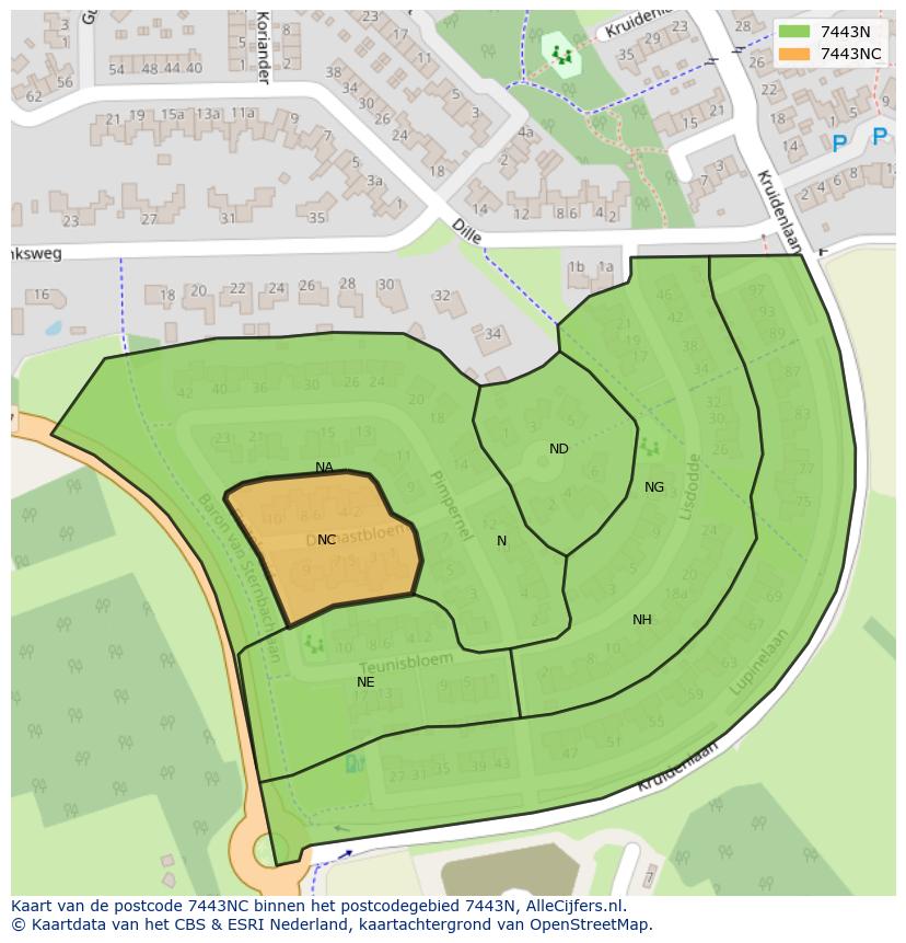 Afbeelding van het postcodegebied 7443 NC op de kaart.