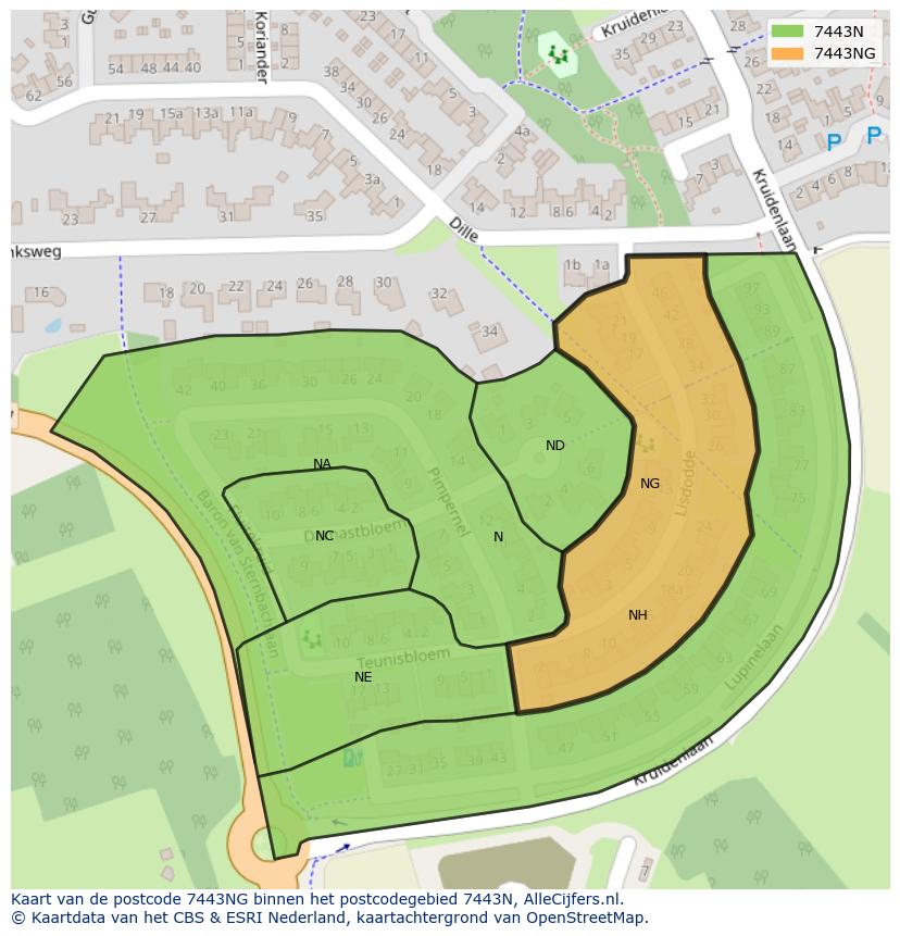 Afbeelding van het postcodegebied 7443 NG op de kaart.