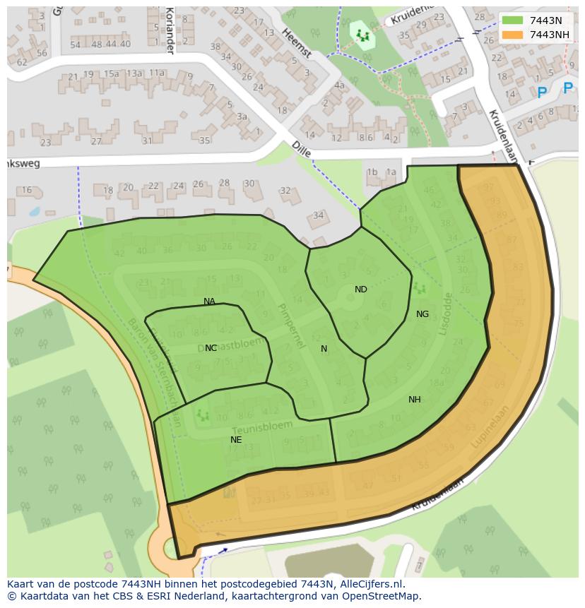 Afbeelding van het postcodegebied 7443 NH op de kaart.